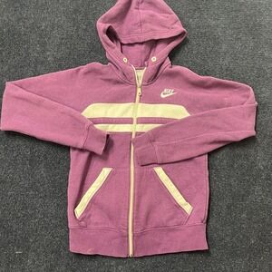 Nike Hoodie Girls Small Purple Full Zip Sportswear Fleece Lined Pockets Logo